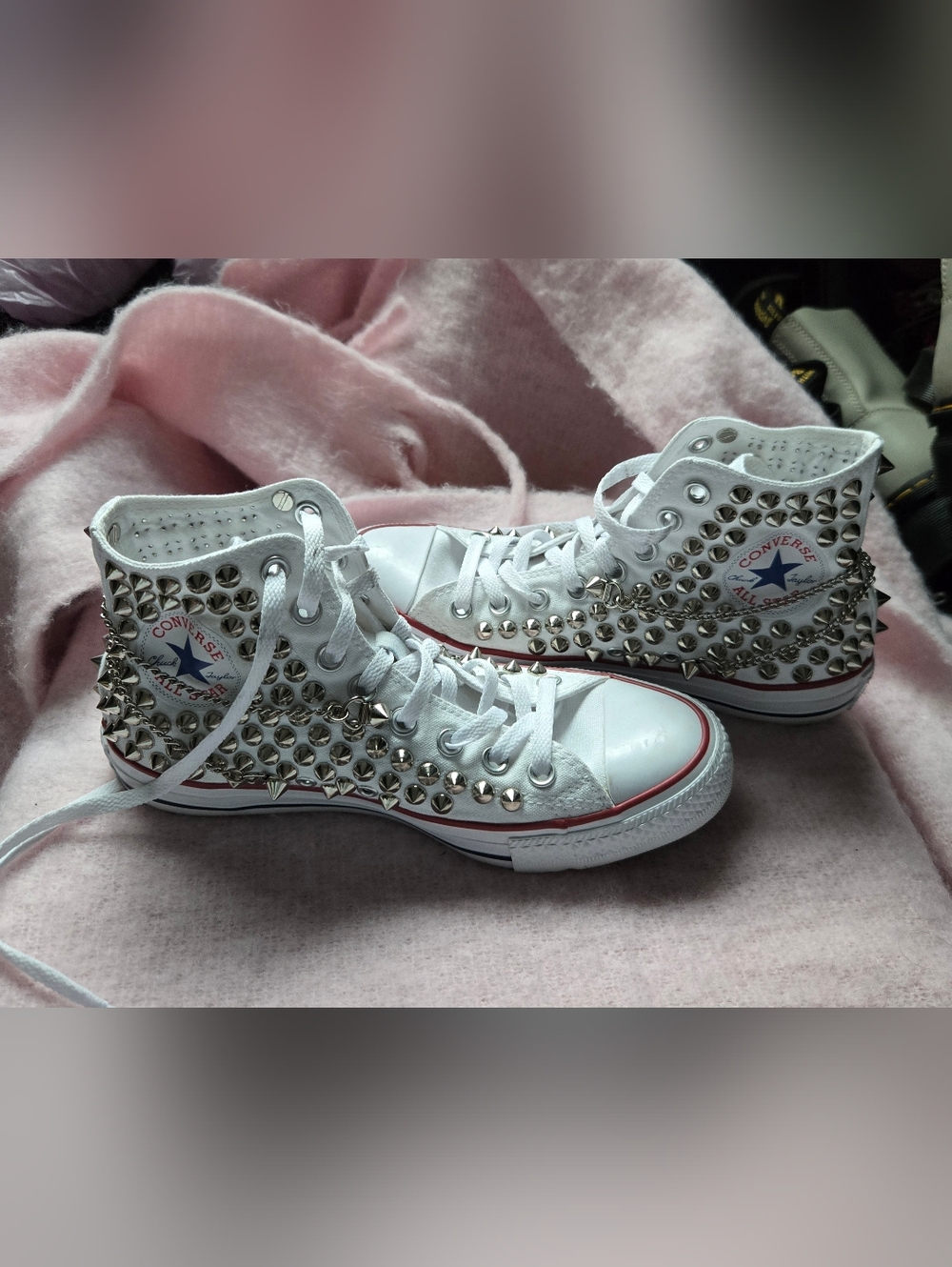 Custom Made. Spiked Converse With Chains. Great Condition. Womens Size 8.5 - Picture 2 of 10